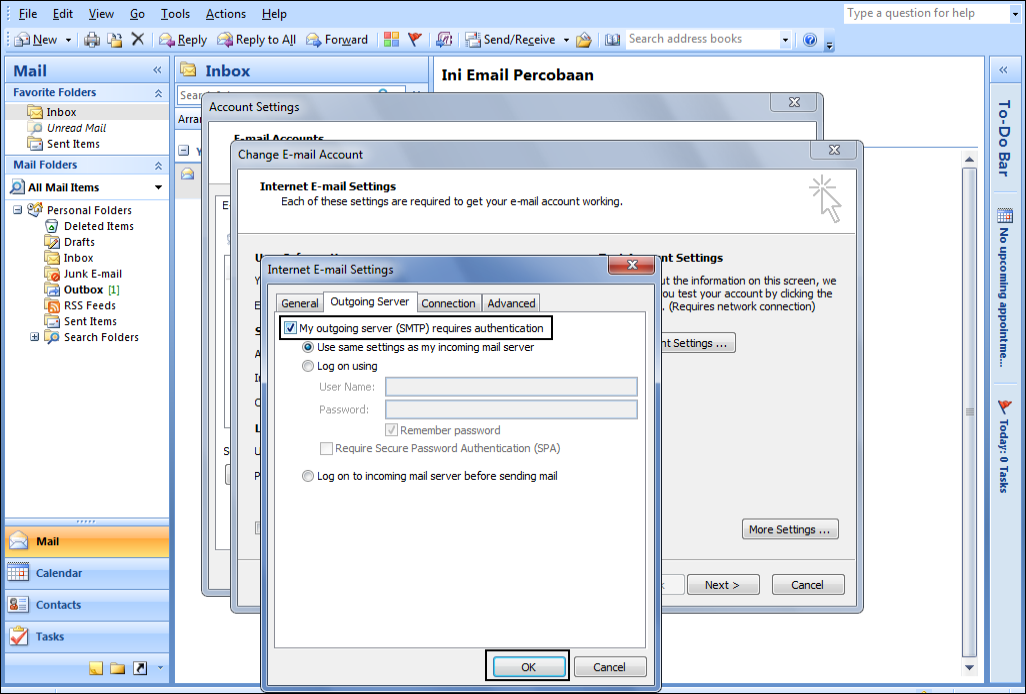 Mengaktifkan Opsi SMTP Authentication di Microsoft Outlook