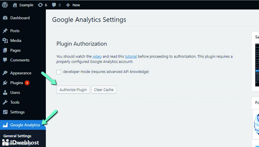Authorize Google Analytics Dashboard for WP