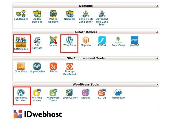 Install WordPress Satu Klik di IDwebhost