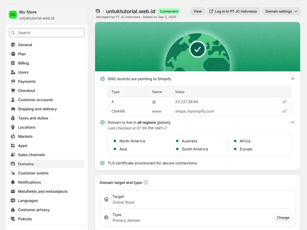 Cara Menghubungkan Domain ke Toko Shopify