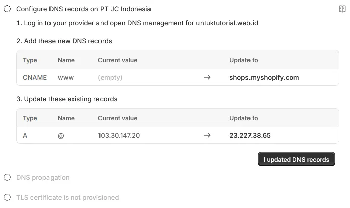 Cara Menghubungkan Domain ke Toko Shopify