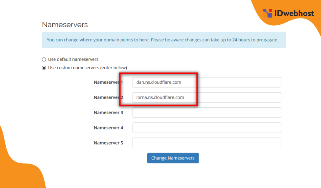 Setting Cloudflare di layanan Domain
