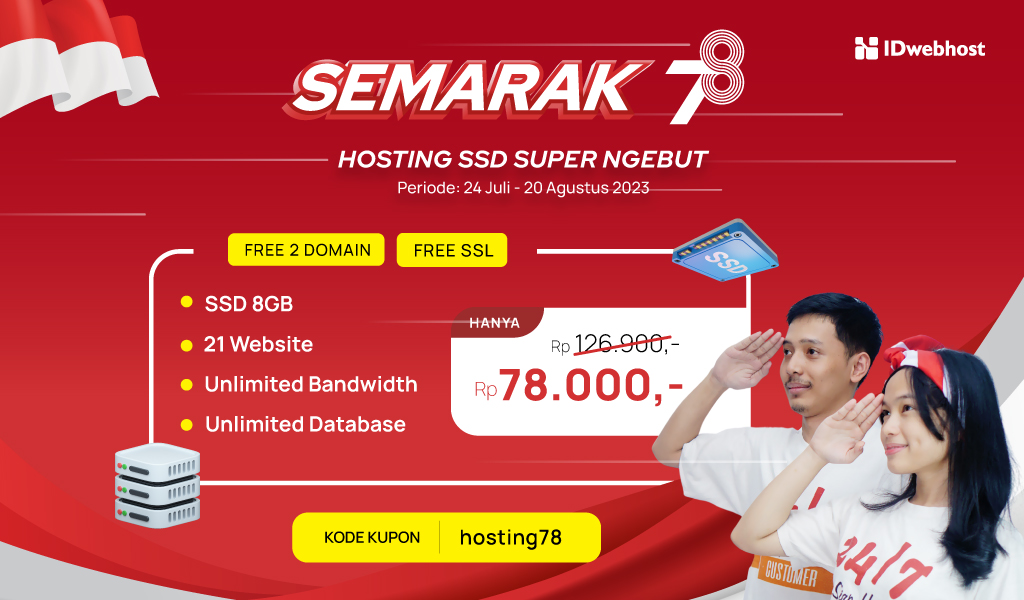 Hosting SSD 8GB Upto 21 Website, Gratis 2 Domain Hanya Rp78.000,-