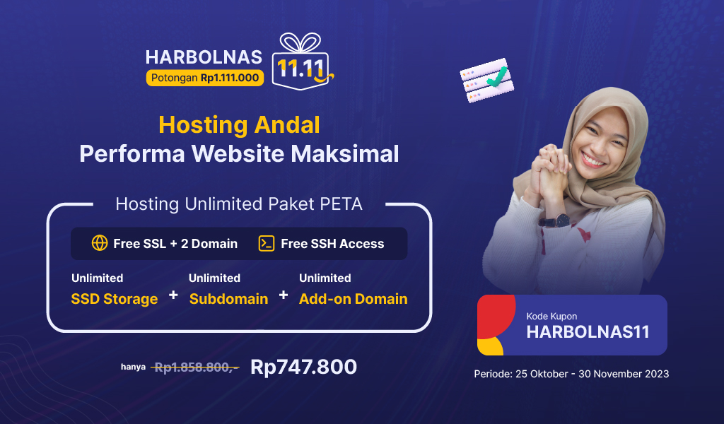 HARBOLNAS 11.11 Web Hosting Unlimited Diskon Rp1.111.000,-