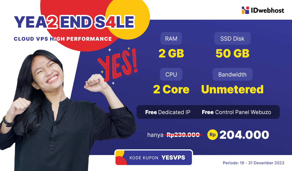 YES! Year End Sale, Diskon Cloud VPS SSD 50GB Unlimited Bandwidth