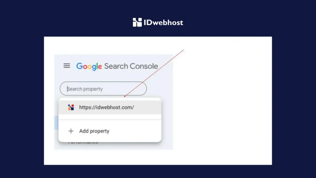 Tampilah properti situs web yang akan dicek pada Google URL Inspection di Google Search Console.