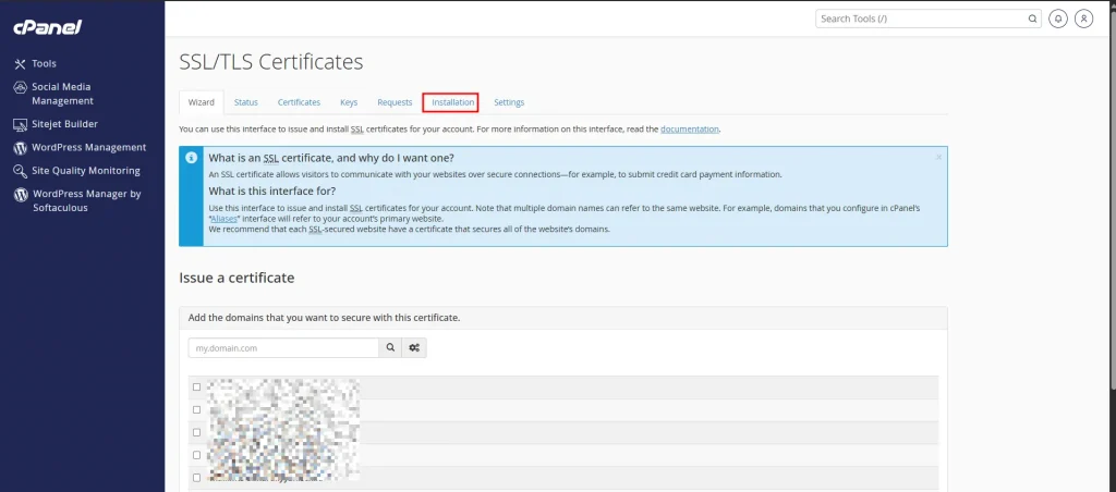 cara install SSL di cPanel
