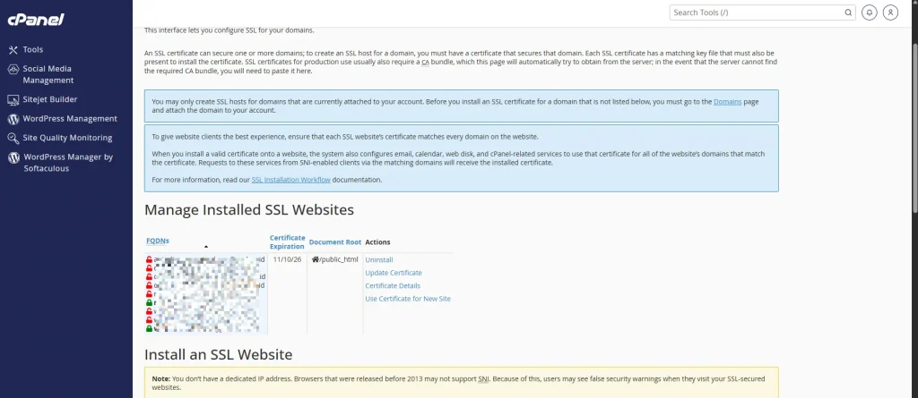 cara install SSL di cPanel