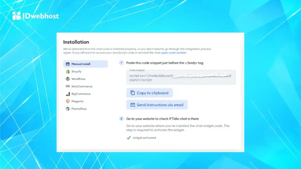 Integrasi chatbot Tidio ke website