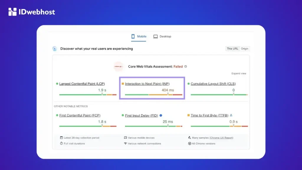 INP pada PageSpeed Insights