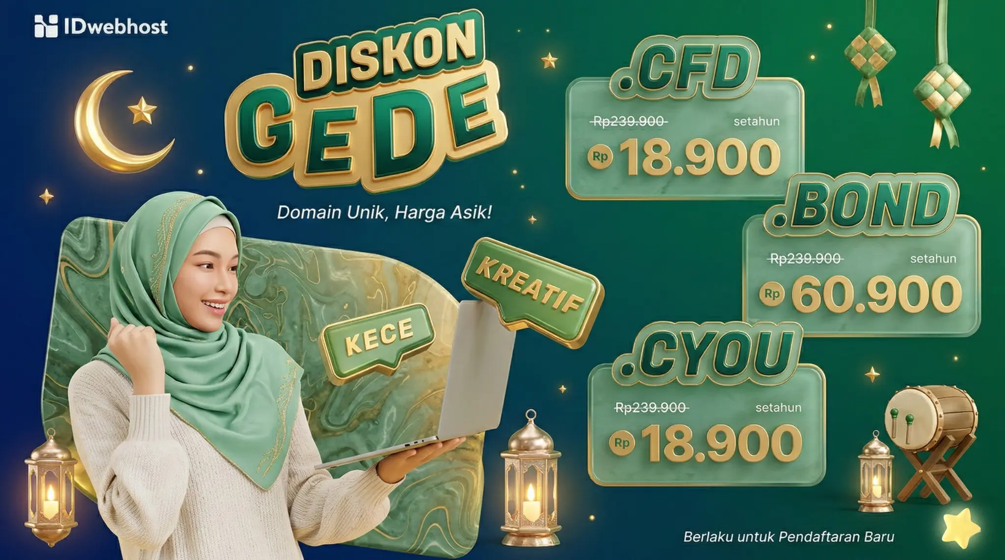 Bangun Identitas Online Kreatif, Diskon Gede Domain Keren
