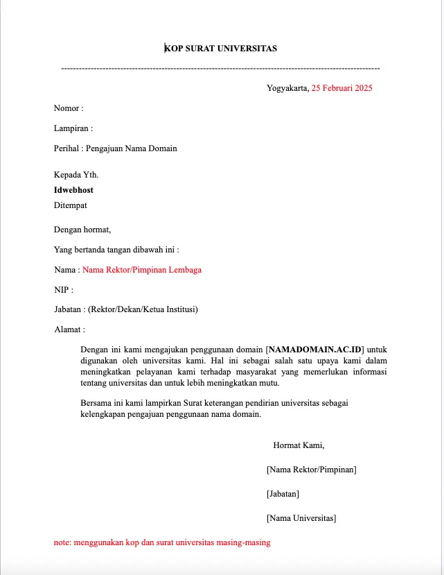 Surat Keterangan Rektor untuk syarat daftar ac.id