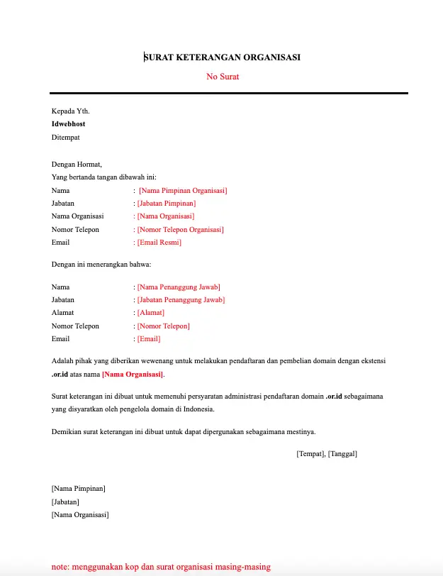 surat keterangan organisasi