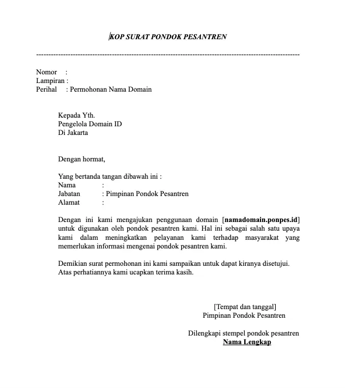 surat keterangan pondok pesanten