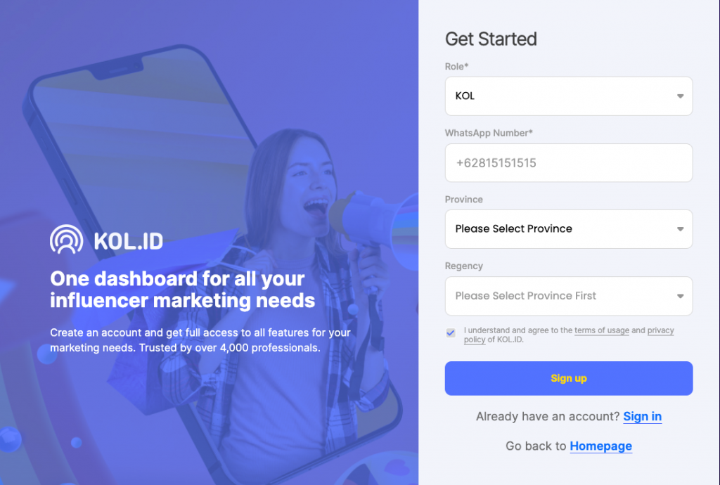 cara buat rate card di KOL.id