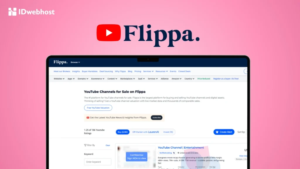 cara jual channel YouTube di Flippa