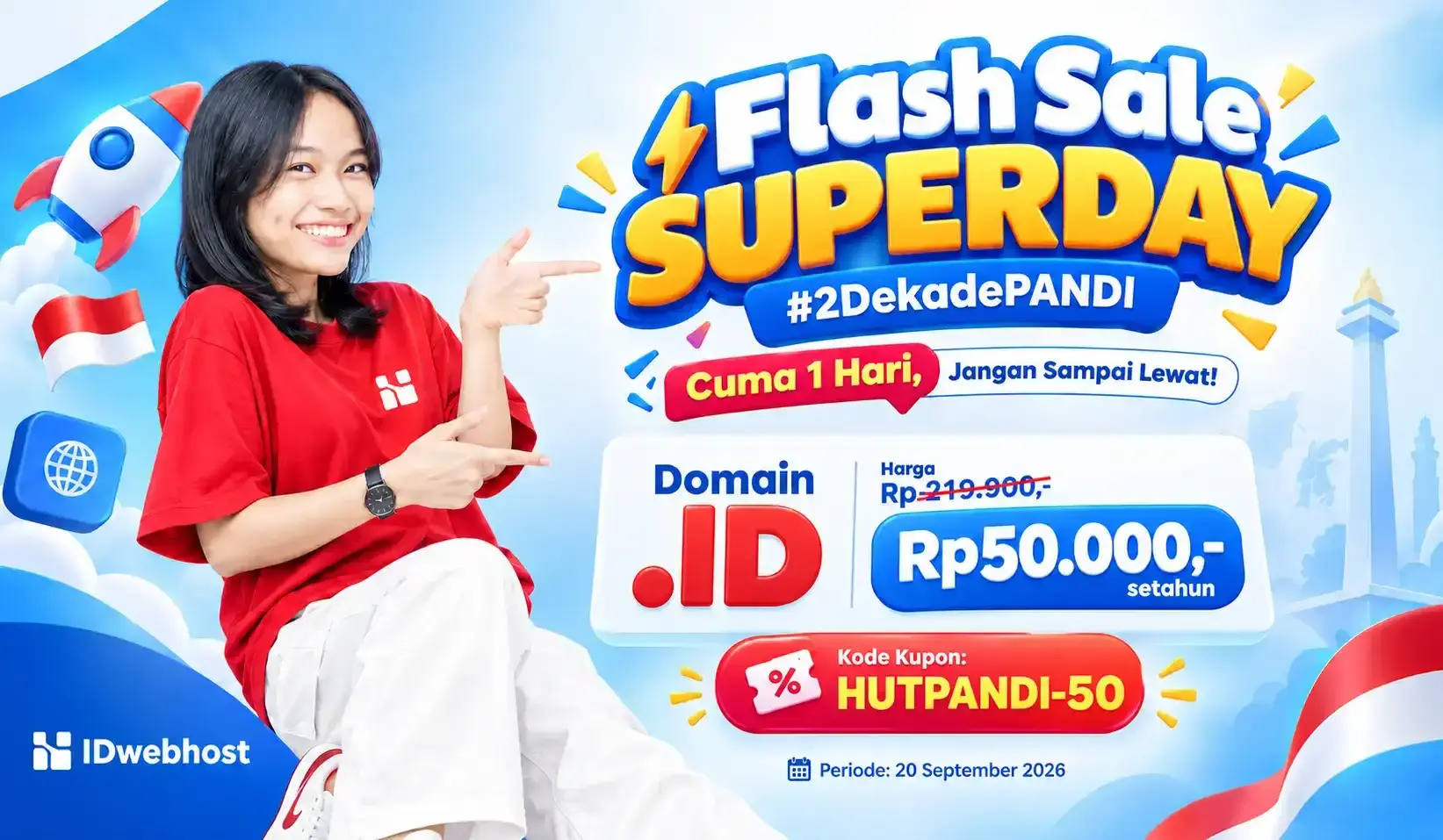Flash Sale SuperDay #2DekadePANDI Domain .ID Cuma Rp50.000,-