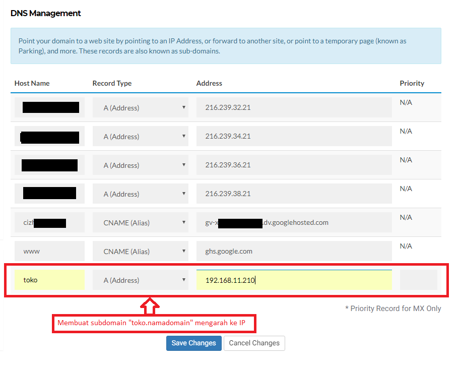 Cara membuat sub-domain di manage DNS domain 4