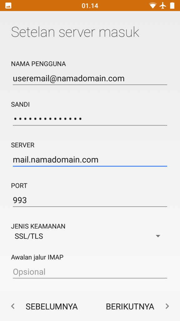 Setting Email Android 5