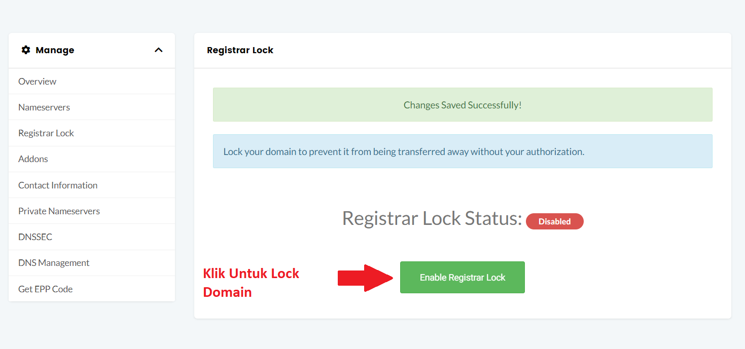 klik untuk lock domain