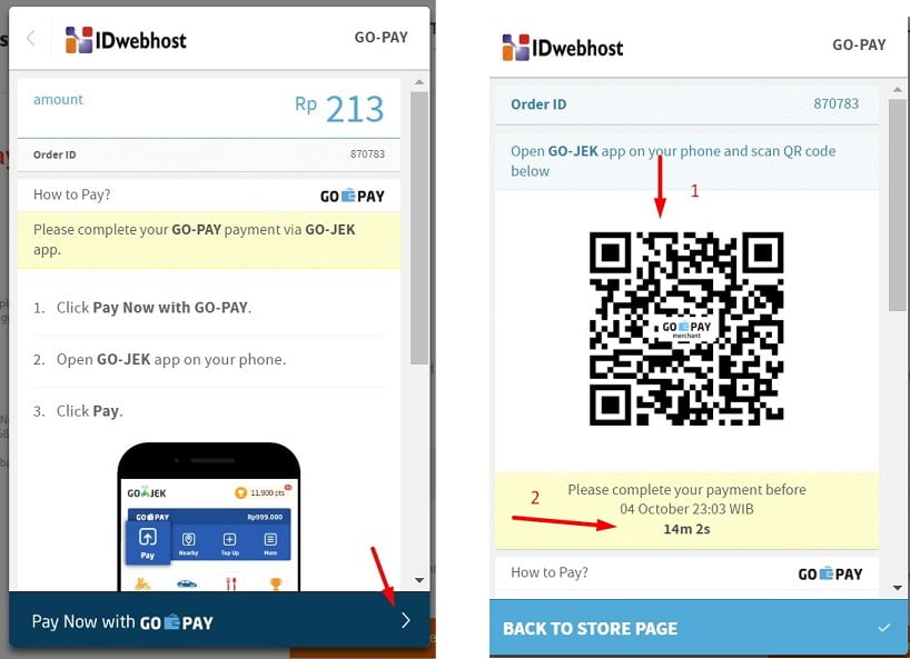 cara Pembayaran Menggunakan GoPay di IDwebhost