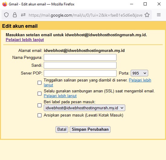 Cara Konfigurasi Email Hosting Pada Gmail
